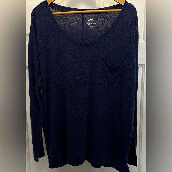 Old Navy Women’s Blue and Black Boyfriend Long Sleeve Shirt with Pocket Size XL - Picture 2 of 5